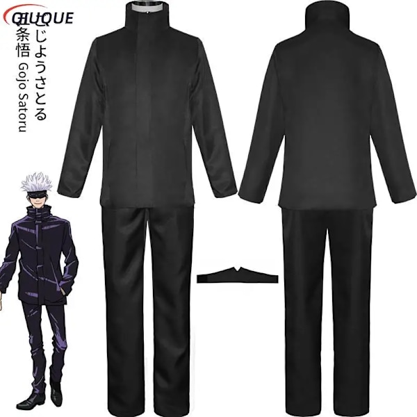 110-3Xl Svart / Blå Gojo Satoru Cosplay Kostym Ögon Patch Peruker Glasögon Anime Halloween Party Män Barn Uniformer Black Package 1 L