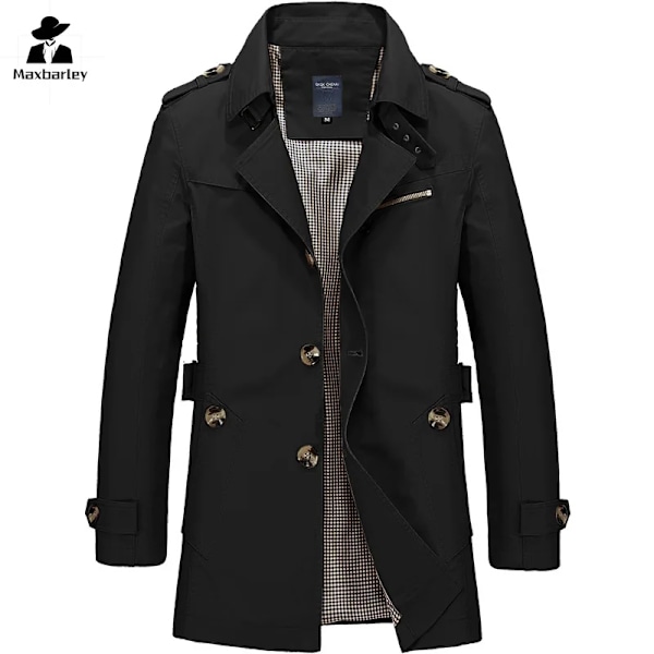 Mens Business Windbreaker Långa Jackor Män Bomull Trench Rockar Casual 2024 Våren Höst Mode Manliga Kostym Streetwear Blazers black M