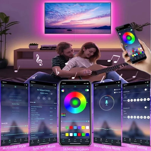 Usb Led Lyspærer Rgb 5050 Led Lys Bluetooth App Kontrol Fleksibel Led Lampe Bånd Til Rum Indretning Tv Backli Diodbånd I Bluetooth controller 5m