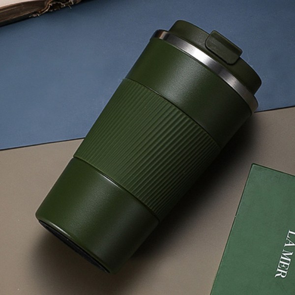 1 st thermal mugg 380 ml/510 ml, dubbel rostfritt stål kaffeglas med halkfritt case, bildammsugare, reseisolerad flaska, dryckesartiklar Army Green 17.24oz