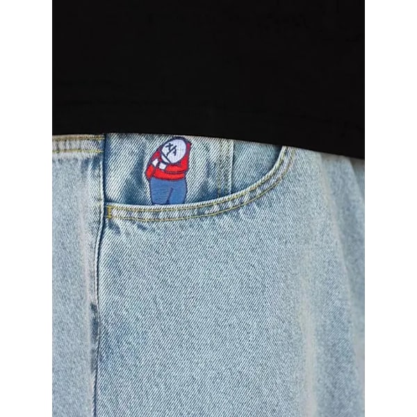 Y2k Golffælla Wang Jeans Til Mænd Streetwear Baggy Jeans Broderi Denim Fritid Enkle Lastbukser Kvinder Jeans Mujers Hett black M