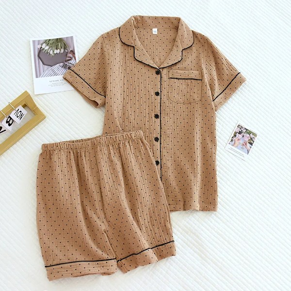 100% Bomuldsnatkjole Sommerkvinder Pyjamas Pyjamas Loungewear Brown XL