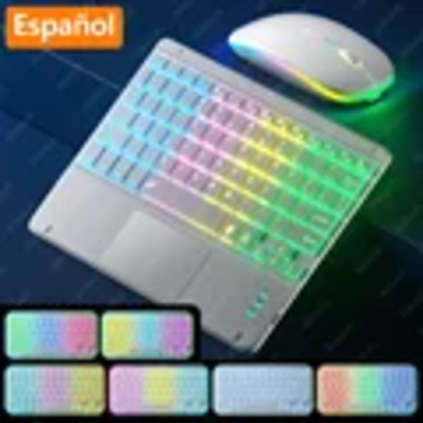 Uppladdningsbar Bakgrundsbelysning Tablet Android Tangentbord, Bluetooth Tangentbord Med Touchpad För Xiaomi Pad 5 6 Pro Ipad 9Th 10Th Gena EN Spanish White