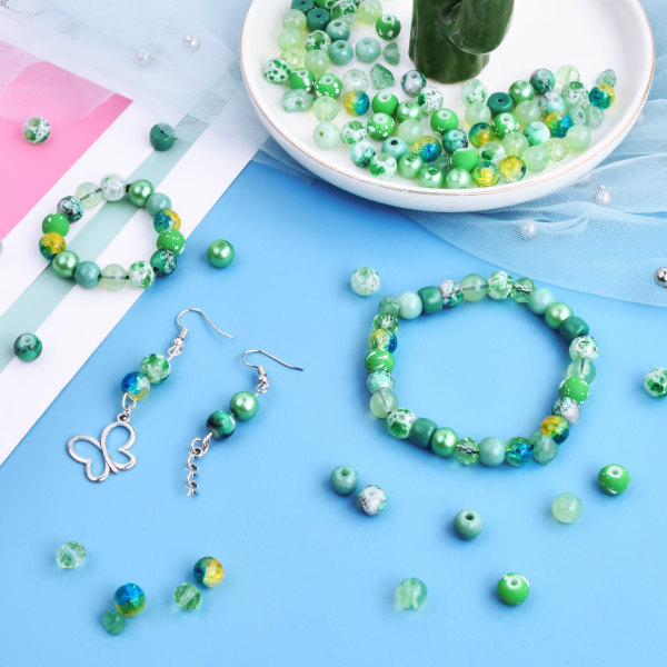 200 st 8 mm runda glaspärlor för smyckestillverkning DIY-halsband Armbandstillverkningssats Hantverk Smycketillverkning Small Business Supplies Green