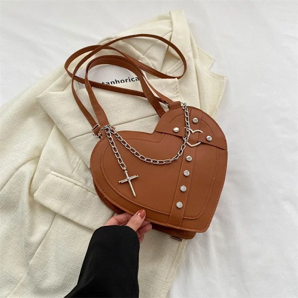 Korealainen Söpö Niche Design Ulkomainen Kaasu Crossbody-laukku Käsilaukku Talvi Uusi Trendi Rakkaus Olkalaukku Yksi Olkalaukku Yksi Olka Diagonaalinen Olkalaukku brown.