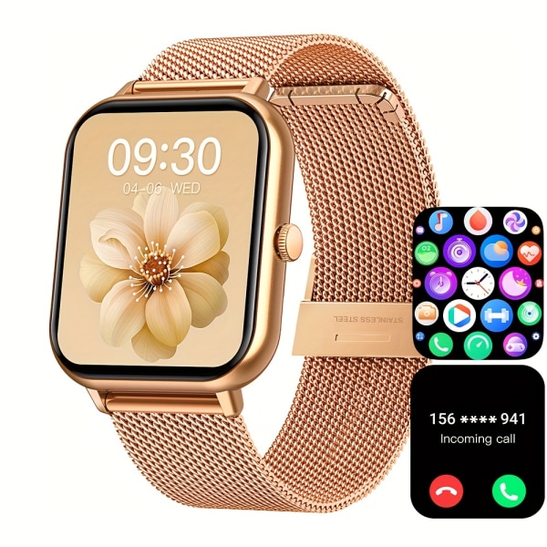 Smart Watch 4,65 cm full pekskärm: 100+ sportlägen, Ai Control, Spel, Smart Watch för Android- och IOS-telefoner - perfekt för kvinnor och män! Full Metal Golden