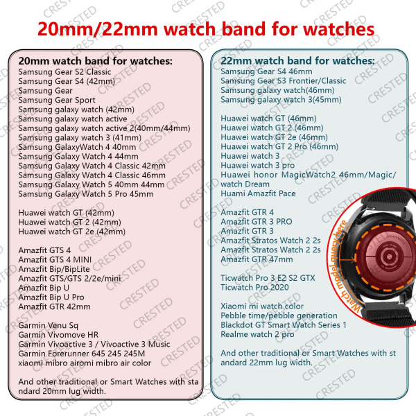 20 mm/22 mm rem för Samsung Galaxy Watch 4 classic/5 Pro/active 2/3/Gear S3 Trail Loop-armband Huawei Watch GT 2/2e/3 Pro -band blue red 20mm watch band