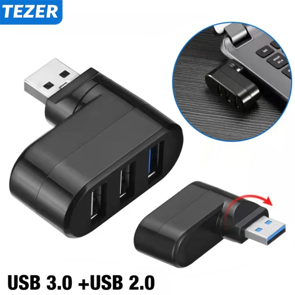 Adaptator USB HUB 3.0 à 3 portar, station för överföring av données à haute vitesse för ordinateur bärbar Xiaomi PC, tillbehör HUB 2.0 Black 3.0