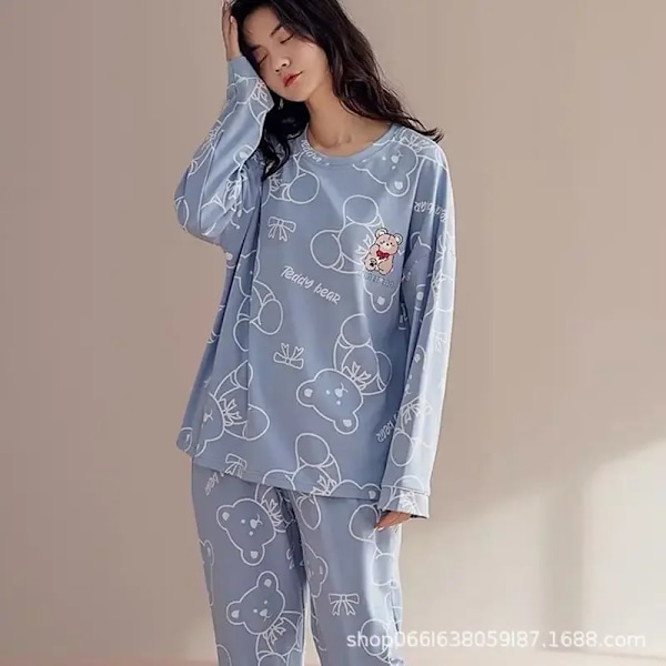 Ny Vår-Höst Kvinnors Pyjamas Set Långa Ärmar Byxor Cartoon Casual Cute Loose-Fit 2-Stycke Set Kvinnor Hemkläder 823 XL