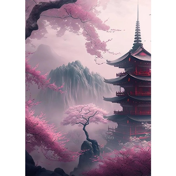 Japanska Körsbär Blossom Fuji Berg Sunset Tokyo Scenery Poster Hd Tryckt Canvas Målning Vägg Konst Bilder Rum Hem Inredning SKU-06 30x40cm No Framed