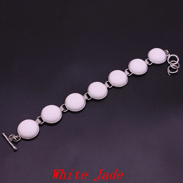 Handgjort Cabochon Rundpärlor Armband Natursten Yoga Reiki Healing Kristall Kvarts Ädelsten Balans Meditation Smycken Present White Jade 1pcs