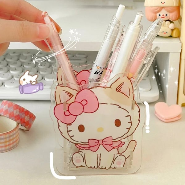 Söt Akryl Sanrio Pen Hållare Transparent Multifunktionella Barns Skrivbord Stor Kapacitet Förvaringslåda Arrangörer BT-Kurome