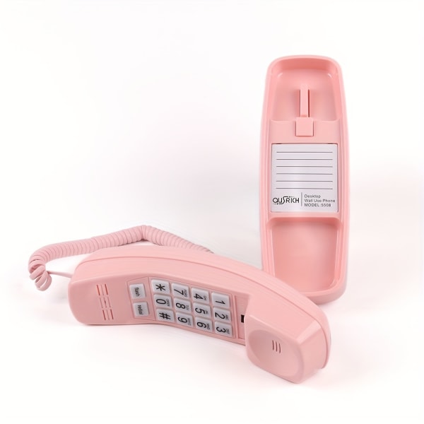 Väggtelefon, fasta telefoner, hemtelefon med sladd, hustelefon med trimlinje för väggfäste för fast telefon, väggtelefon med stor knapp med blixt pink