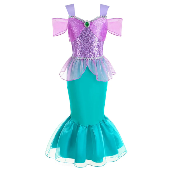 Lille Havfrue Princess Cosplay Sequin Bling Kjole Til Piger Fødselsdagsfest Halloween Børnetøj Kostume DRESS 5 5-6T(130)