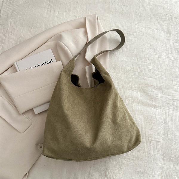 Mode Enkel Stor Kapacitet 2024 Retro Ny Koreanska Fashion Fritid Pendling Axel Väska Solid Color Tote Bage Green