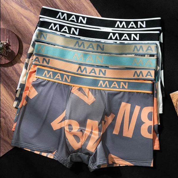 4st/lot Mode Män Trosor Seamless Letter Printed Kalsonger Andas Man Underkläder Plus Size Man Boxer calzoncillo hombre 4PCS Black L 40-52.5kg