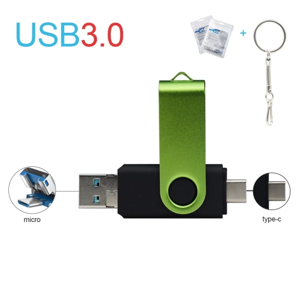 Metall USB Flash Drive 3 IN 1 USB 3.0 & Typ C & Micro USB Stick OTG Pen Drive 512GB 256GB 128GB 64GB 32GB Pendrive U Disk green  usb3.0 128GB