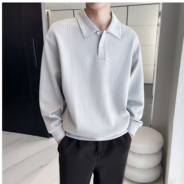Mäns Tröja Ny 2023 Höst Och Vinter Lapel Mode Märke Höst Kläder Våffel Långärmad Skjorta Mäns Topp Vår Och Höst. Grey M