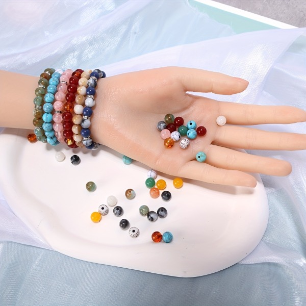 8mm runda pärlor Armbandstillverkningssats Kristallpärlor, armbandspärlor Marmor Lösa pärlor Kristalldistanser för kvinnor Armband Örhänge Halsband Smycken