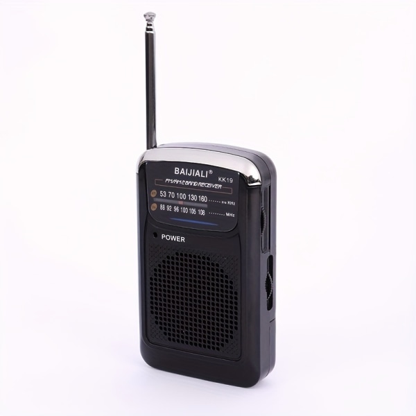 Bärbar radio AM FM med klämma, transistorradio med högtalare, hörlursuttag, 2AAA batteridriven radio, fickradio för inomhusbruk Black
