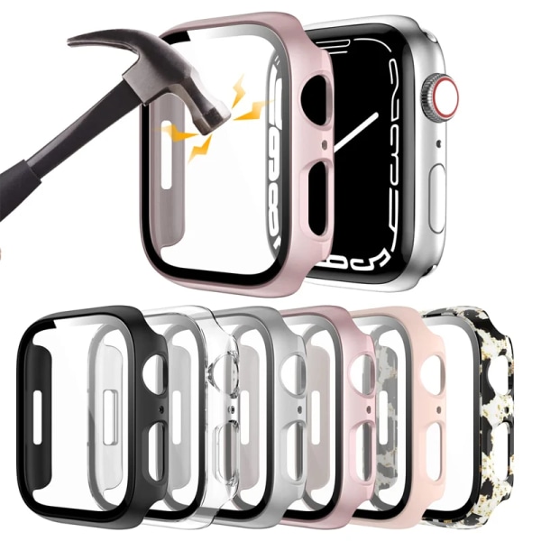 Glas+ cover För Apple Watch Case series 9 8 7 6 5 4 3 SE 45mm 41mm 44mm 42mm iWatch Skärmskydd för Apple Watch Tillbehör Orange 29 Series 654 SE 40MM