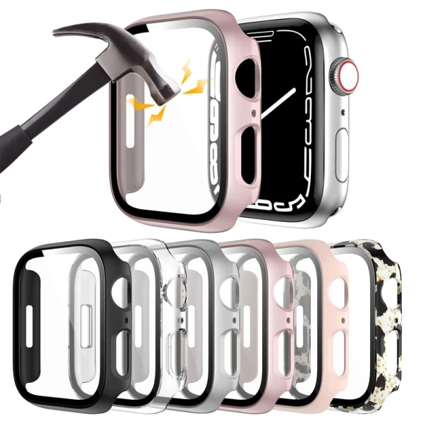 Glas+ cover För Apple Watch Case series 9 8 7 6 5 4 3 SE 45mm 41mm 44mm 42mm iWatch Skärmskydd för Apple Watch Tillbehör Orange 29 Series 7-8-9 45MM
