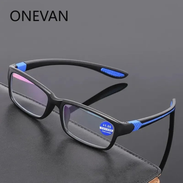 Läsglasögon för män Anti-Blue Light Läsglasögon TR90 Sportbåge Mode Anti-strålning Läsglasögon för män och kvinnor BLACK BLUE