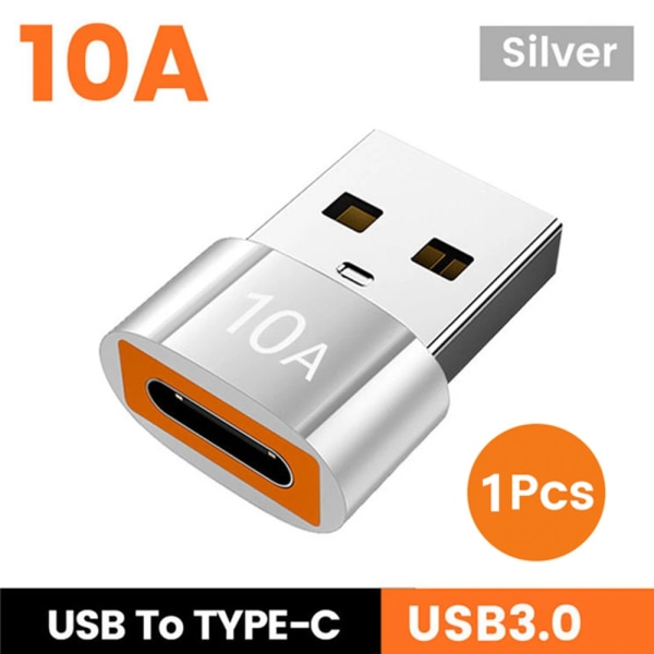 Adaptateur de données USB 3.0 Type C, convertisseur mâle vers femelle, connector OTG rapide, Macbook, Xiaomi, Samsung S20, 10A, OTG Silver 1PCS