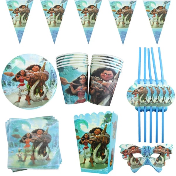 Moana Temafest Set Vaiana Oceania Tallrik Banner Tårta Topper Tallrik Barn Födelsedagsfest Dekoration Ballonger Flickor Favor 24pcs Cake topper