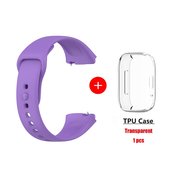 Blød Silikonrem Til Redmi Watch 3 Active Strap Tilbehør Smart Udskiftning Watchband Og Skærmbeskytter Case Armbånd Purple Set Redmi Watch 3 Active