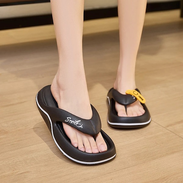 Mode Kvinnors Tofflor Flip Flops Inomhus Utomhus Strand Sandaler Super Mjuk Botten Slides O-Slip Tjock Löst Tren Slippers 41 Black 36-37