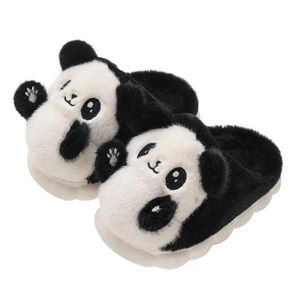 Barn Bomulls Tofflor Vinter Pojke Inomhus Hem Söt Plysch Panda Flicka Bomullssko Barn Tofflor Sandalia Infantil Menina Pantuflas black 24-25 insole 14.5cm