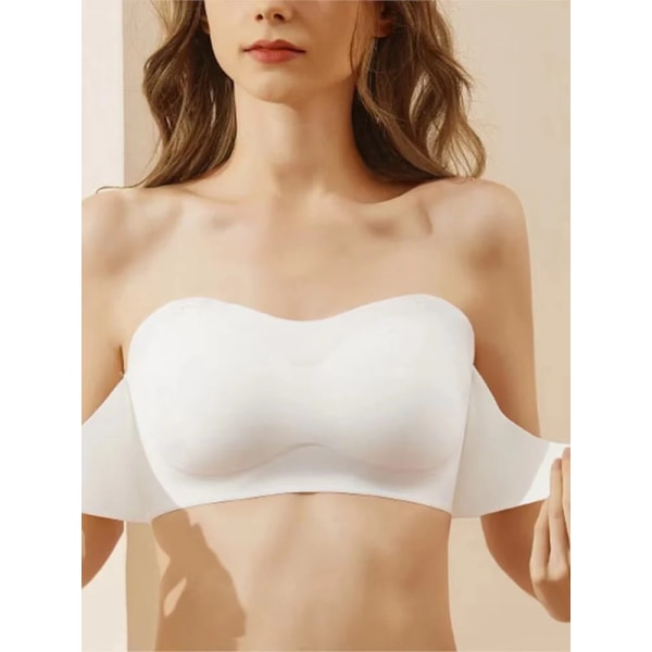 Osynlig axelbandslös BH för kvinnor Trådlös Push Up Halkfri Bröllopsbyst Stora Bröst Underkläder Sexiga Underkläder S-Xl Plus Size White-A XXL