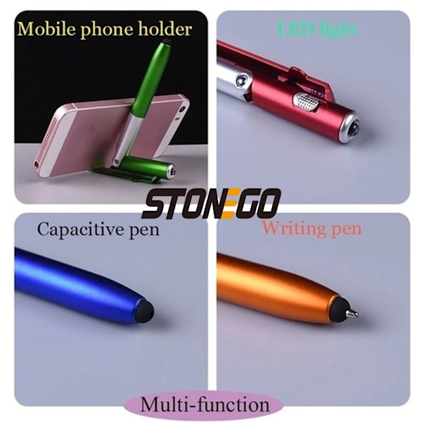 Stonego Multifunktion 4-I-1 Vikbar Kulpoint Pen Stylus (Flashlight + Support) För Tablet Mobiltelefonen Orange