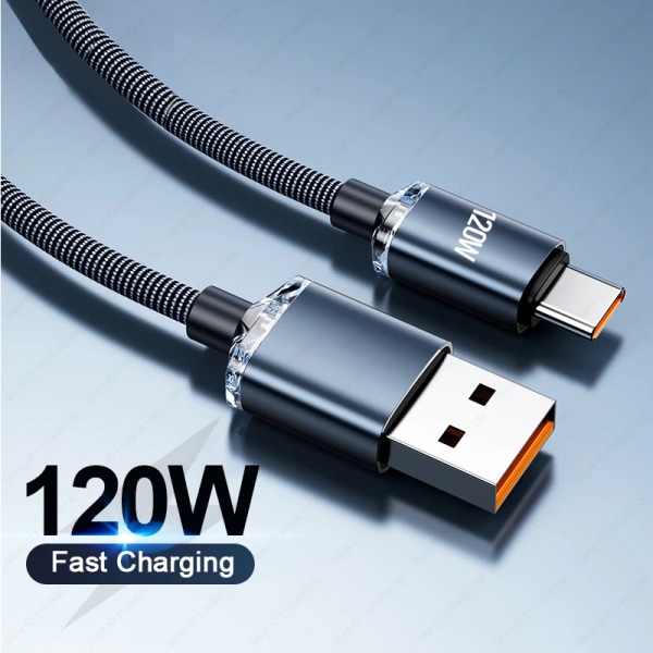 120W PD Typ C-kabel Supersnabb laddarsladd Snabbladdning USB C-kablar Telefonladdare för Samsung Xiaomi Huawei Oneplus POCO OPPO Beige 1m