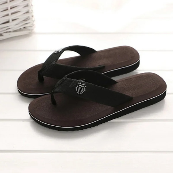 2024 Street Män Sommar Flip Flops Strand Sandaler Anti-Slip Inomhus Utomhus Casual Platt Skor Hög Kvalitet Hem Tofflor För Män Brown 44 (insole 27.5cm)