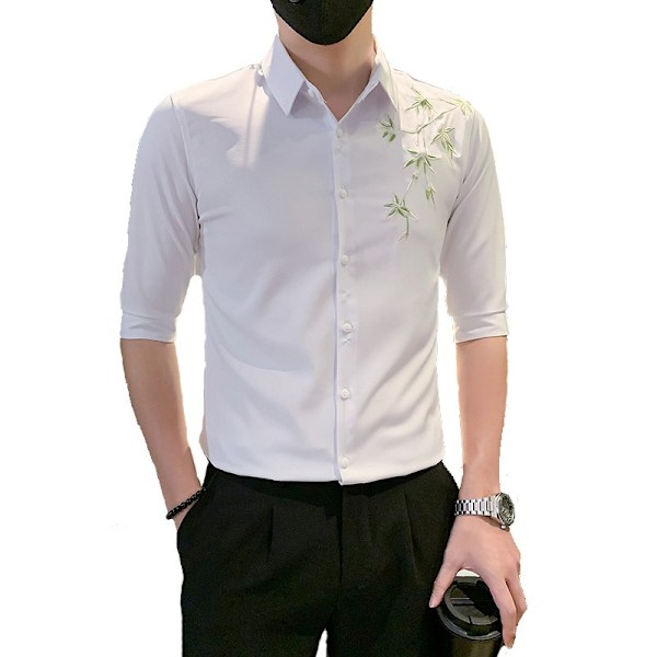 Sommar Beskärade Ärmar Skjorta Handsome Broderad Slim Korean Style Modeskjorta 2024 Nytt Tröja Tröja Trendigt Tunn Black XXL