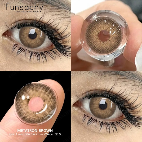 Funsachy Färg Kontaktlinser För Ögon 1 Par Grå Mode Kosmetiska Linser Gröna Elever Gray Natural Eye Kontakt Kvinnor Ögonlins METATRON-BROWN 0