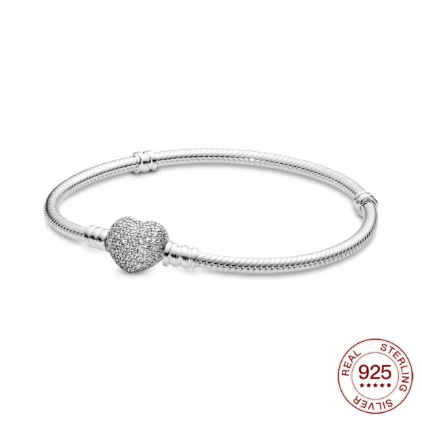 Nytt 925 sterling silver armband hjärta armband glänsande zirkon prinsesslilja armband för kvinnor passar original charm smyckesgåva PAB056 18cm