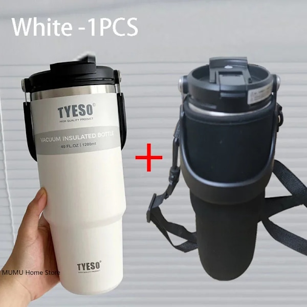 Tyeso Termisk Vandflaske Stål Dobbelt-Lag Isoleret Kop Kold Og Varm Kaffe Kop Tumbler K Rejsemug White With Cup Bag 600ML