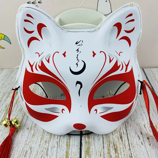 Håndmalet Katte Ræv Maske Masquerade Halloween Festival Cosplay Prop Japansk Maske Halv Ansigt Anime Dæmon Dråbe 19