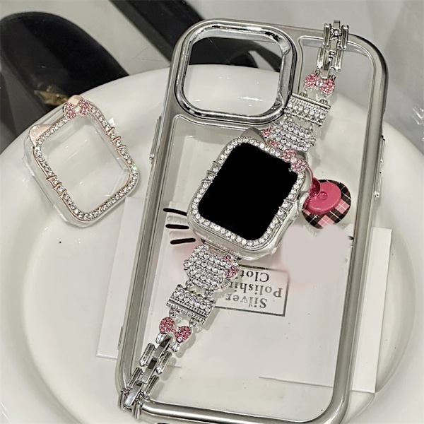 Sød Sløjfe 3D Katteøre Glitter Diamant Apple Watch Etui Til iWatch Rem 49 45 44 42 MM 41 40 38MM Etuier SE 9 Beskyttelsesdækning Silver 49mm