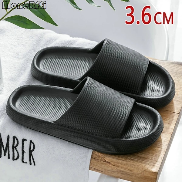 Cloud Tofflor Mænd Tykke Sål Sko Til Mænd Sommerstranden Billeder Badrum Anti-Slip Hjemmesko Bløde Sandaler Mode Flip-Flops 3.6CM-Black 42-43(inner 26cm)