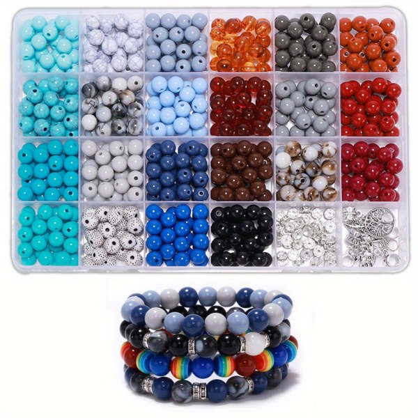 8 mm gör-det-själv-glaspärlor för armbandstillverkning, ädelstenskristallpärlor smycketillverkningssats pärlsats, 22 färger runda ädelstenspärlor Lämplig