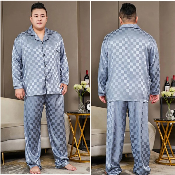 5Xl Stor Storlek Pyjamas För Män 165Kg Vår Sommaren Ice Silk Satin Cool Pyjamas Man Set Casual Loose Lyx Print Sömnkläder Pijamas 15 XXXL(90-110kg)