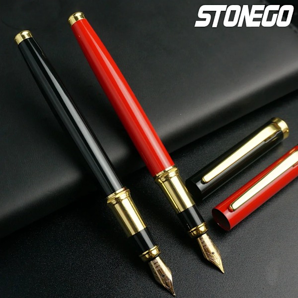 Stonego Fashion Metal Fountain Pen, Metall Bläck Pennor Med Bläck Refill Converter Elegant Lackhus Kalligrafi Pennor Red