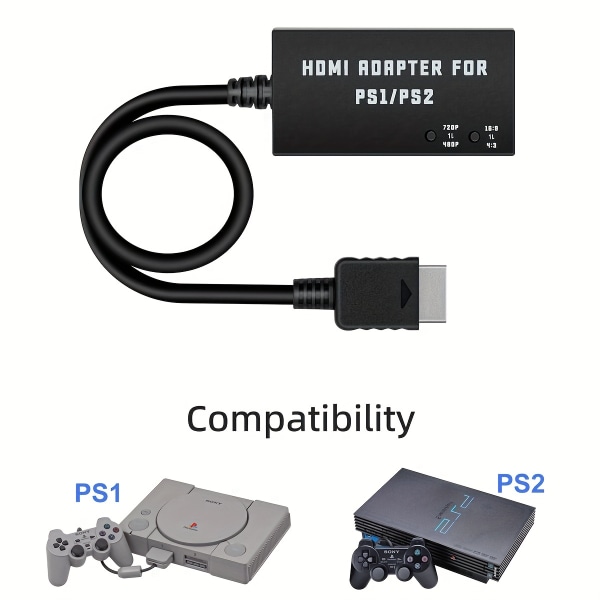 Adapter för PS1/PS2, PS1/PS2 till Adapter Converter Support Upplösning 720P/480p switch och 16:9/4:3 skärmbildsförhållande switch 1pc