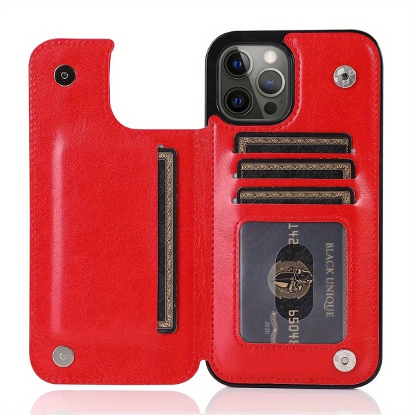 Case för IPhone 14/13/12/11/ Pro Max/Mini/XR/X/XS Max/8/7/6S/6 Plus/SE2/SE3/2022/2020 - Korthållare & Flip Back Cover Red
