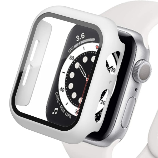 Glas+ Cover för Apple Watch case 44 mm 40 mm 45 mm 41 mm 42 mm 38 mm iWatch 8 3 7 SE Skärmskydd Apple watch series 9 Tillbehör White 44mm series 654SE