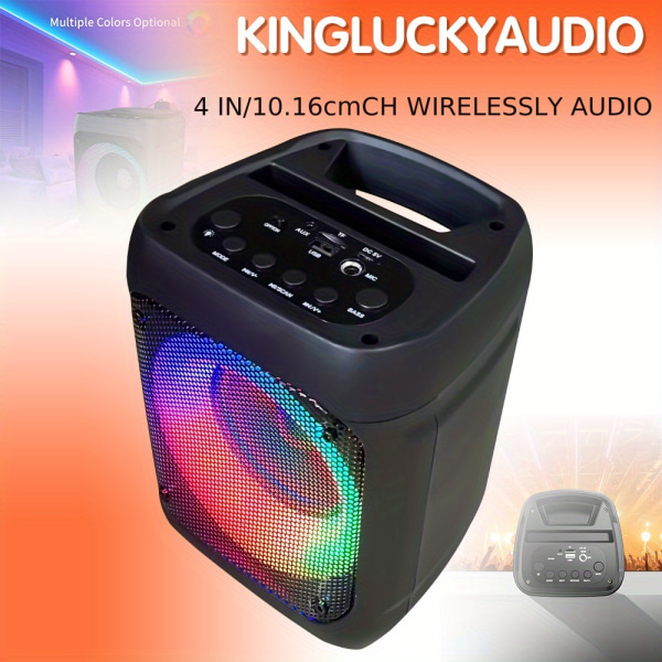 Kinglucky JBK-S5 trådlös högtalare, högtalare med färgade LED-ljus, bärbar utomhus 3D stereobas upplyst högtalare